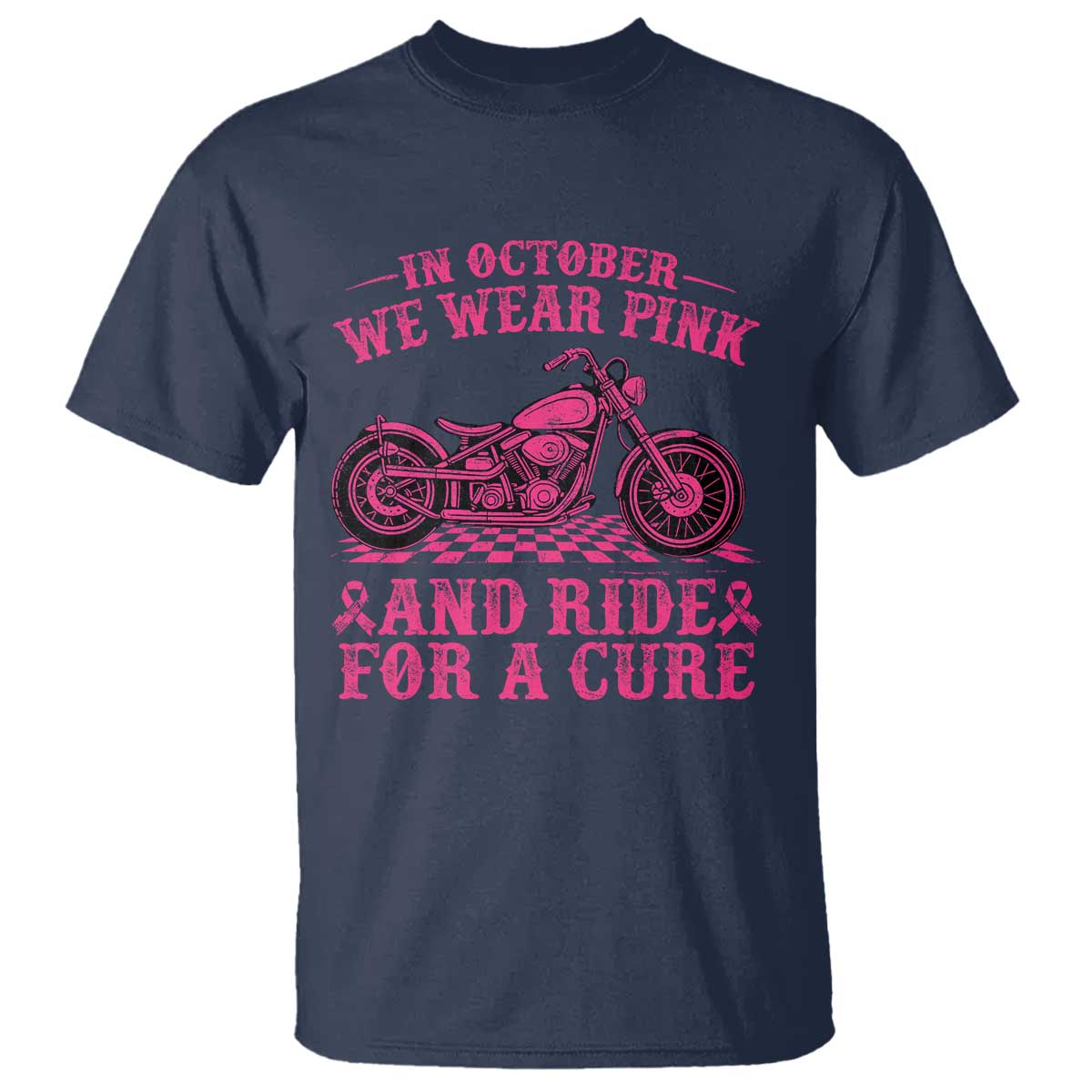 Breast Cancer Motorcycle T Shirt In October We Wear Pink Ride For A Cure - Wonder Print Shop