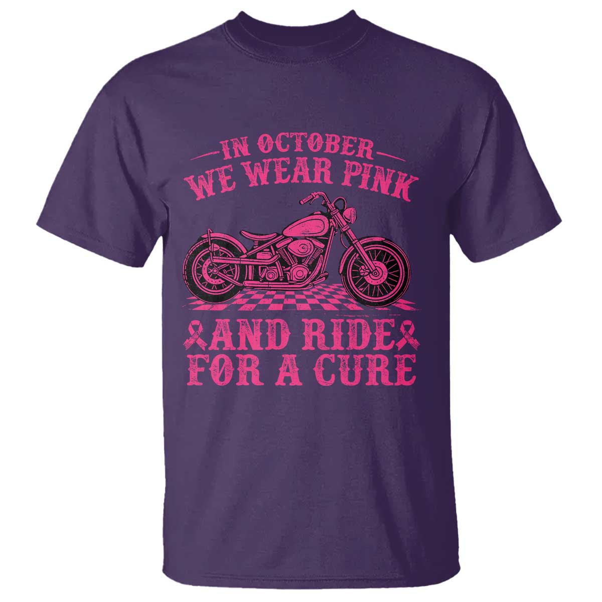Breast Cancer Motorcycle T Shirt In October We Wear Pink Ride For A Cure - Wonder Print Shop