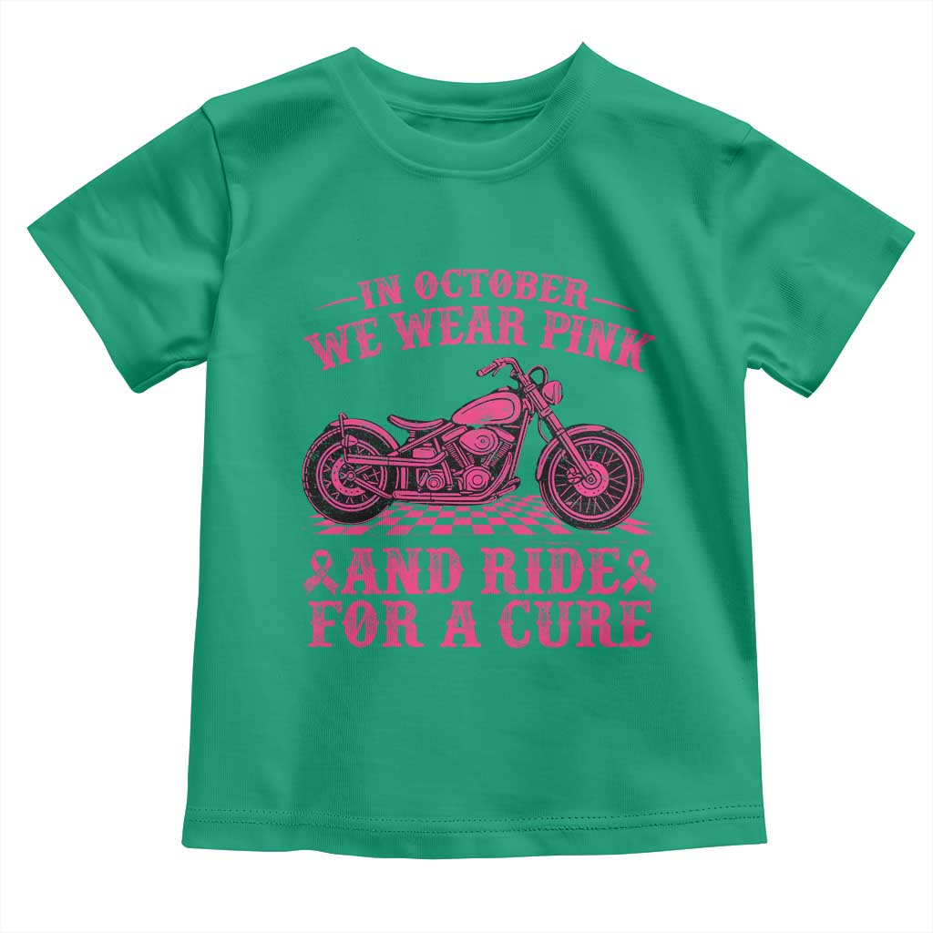 Breast Cancer Motorcycle Toddler T Shirt In October We Wear Pink Ride For A Cure - Wonder Print Shop
