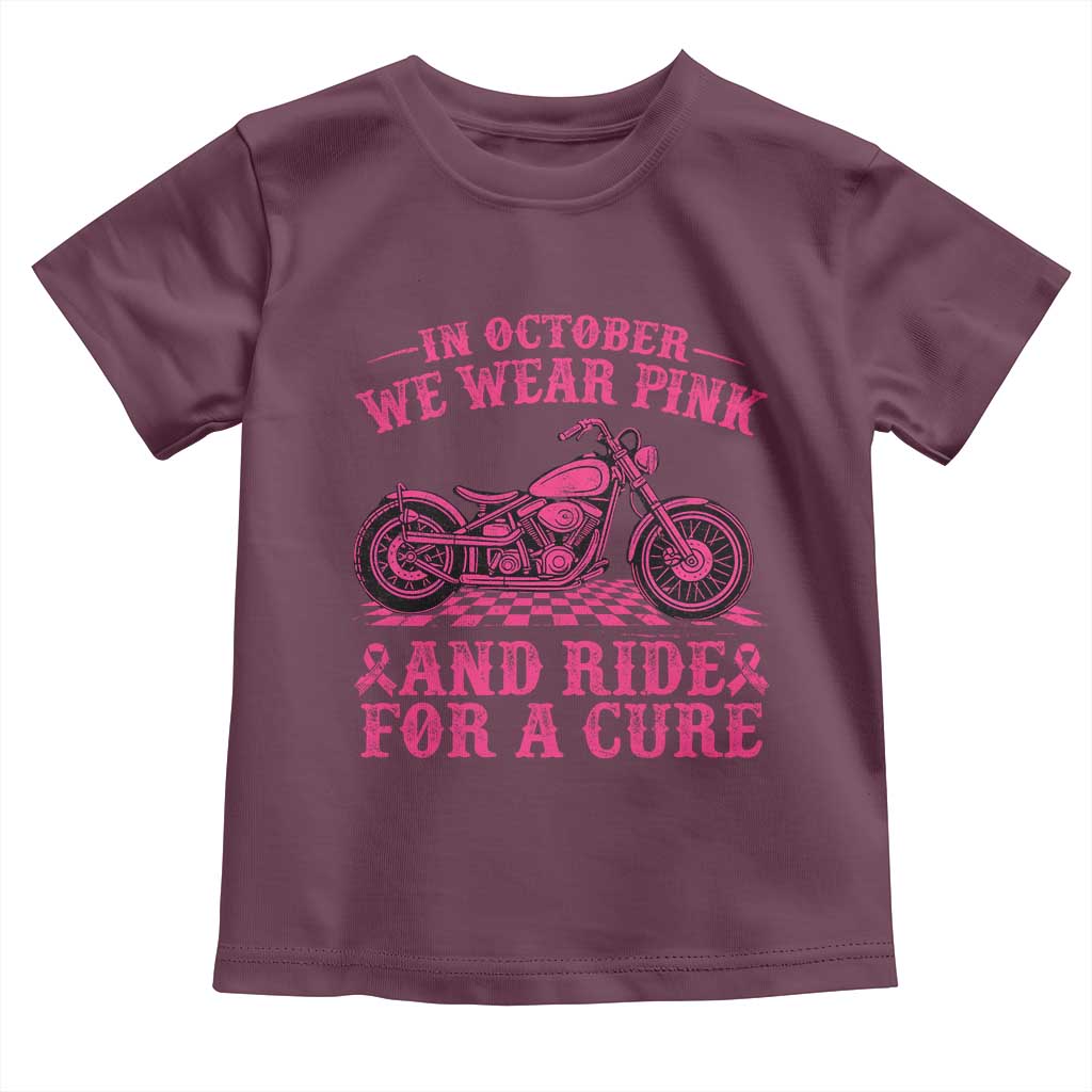 Breast Cancer Motorcycle Toddler T Shirt In October We Wear Pink Ride For A Cure - Wonder Print Shop