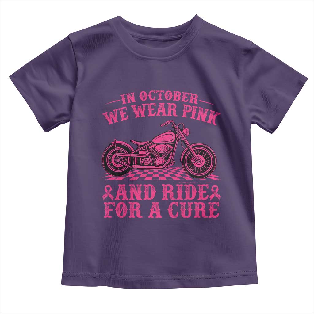 Breast Cancer Motorcycle Toddler T Shirt In October We Wear Pink Ride For A Cure - Wonder Print Shop