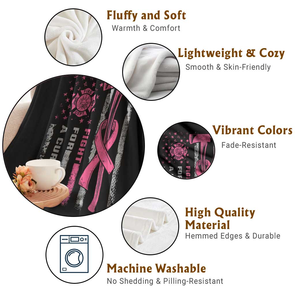 Firefighter Breast Cancer Awareness Throw Blanket Fight For A Cure American Flag - Wonder Print Shop
