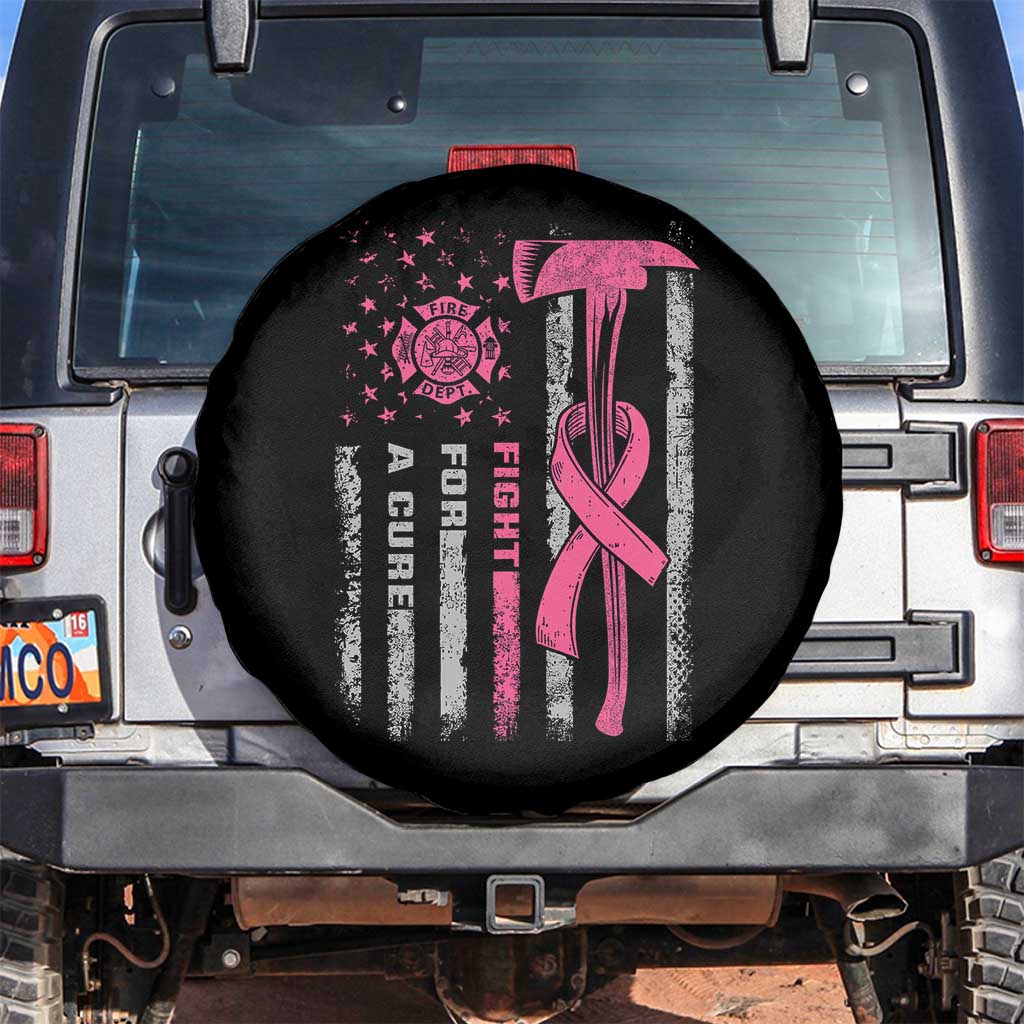 Firefighter Breast Cancer Awareness Spare Tire Cover Fight For A Cure American Flag - Wonder Print Shop