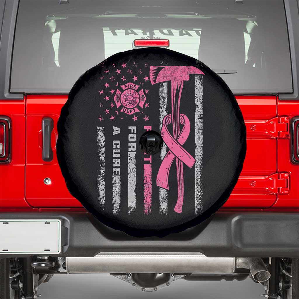 Firefighter Breast Cancer Awareness Spare Tire Cover Fight For A Cure American Flag - Wonder Print Shop