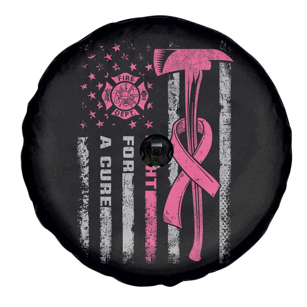 Firefighter Breast Cancer Awareness Spare Tire Cover Fight For A Cure American Flag - Wonder Print Shop