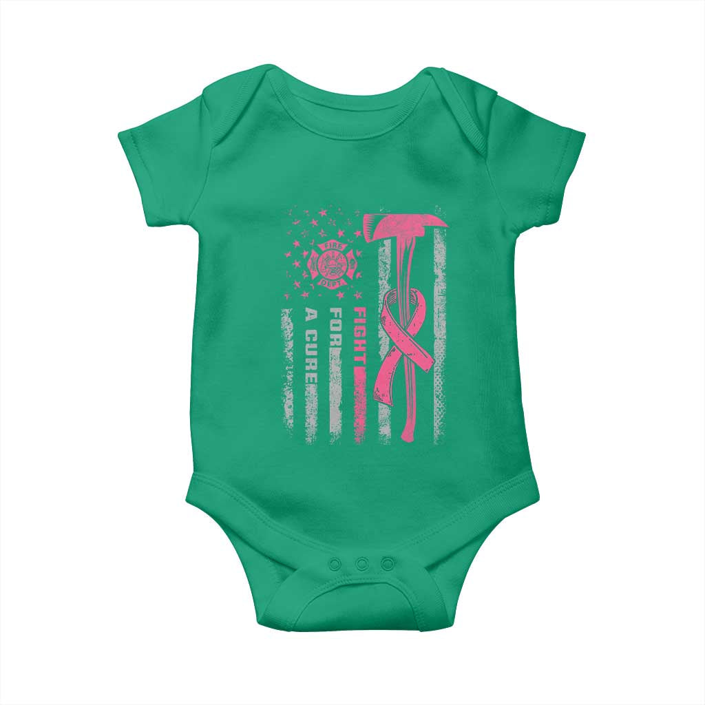 Firefighter Breast Cancer Awareness Baby Onesie Fight For A Cure American Flag - Wonder Print Shop