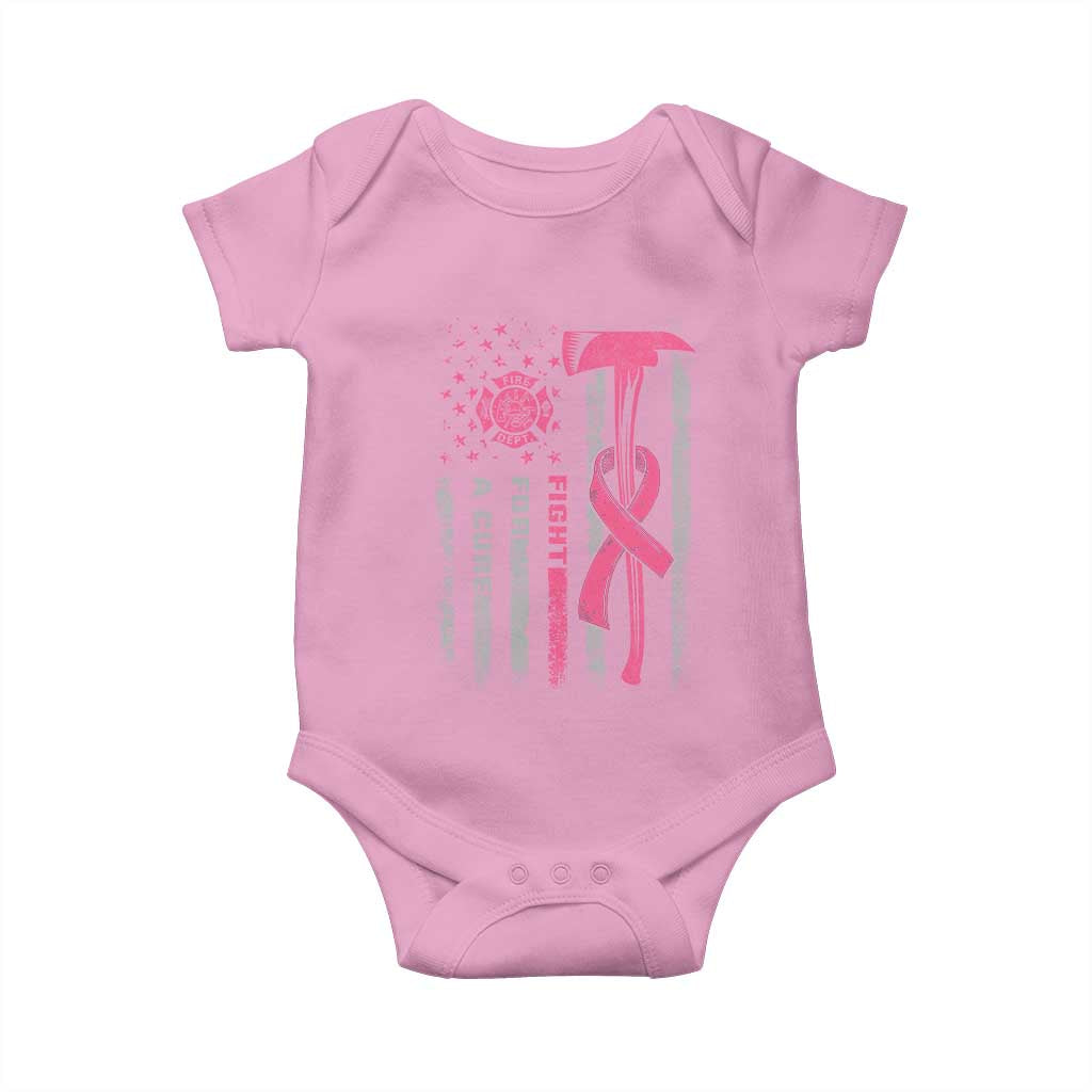 Firefighter Breast Cancer Awareness Baby Onesie Fight For A Cure American Flag - Wonder Print Shop