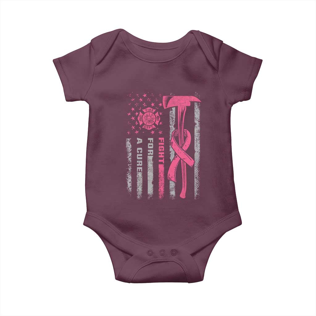 Firefighter Breast Cancer Awareness Baby Onesie Fight For A Cure American Flag - Wonder Print Shop