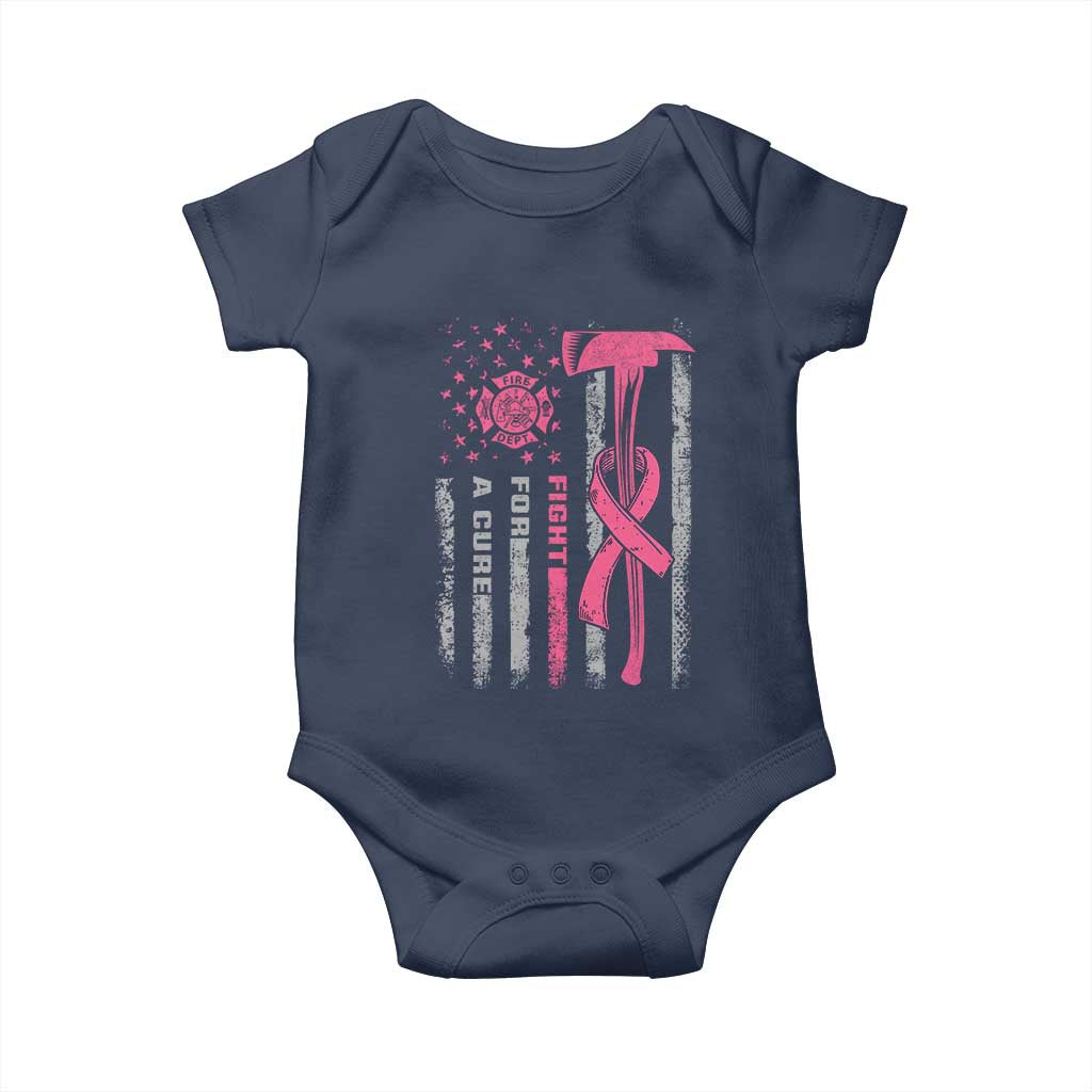 Firefighter Breast Cancer Awareness Baby Onesie Fight For A Cure American Flag - Wonder Print Shop