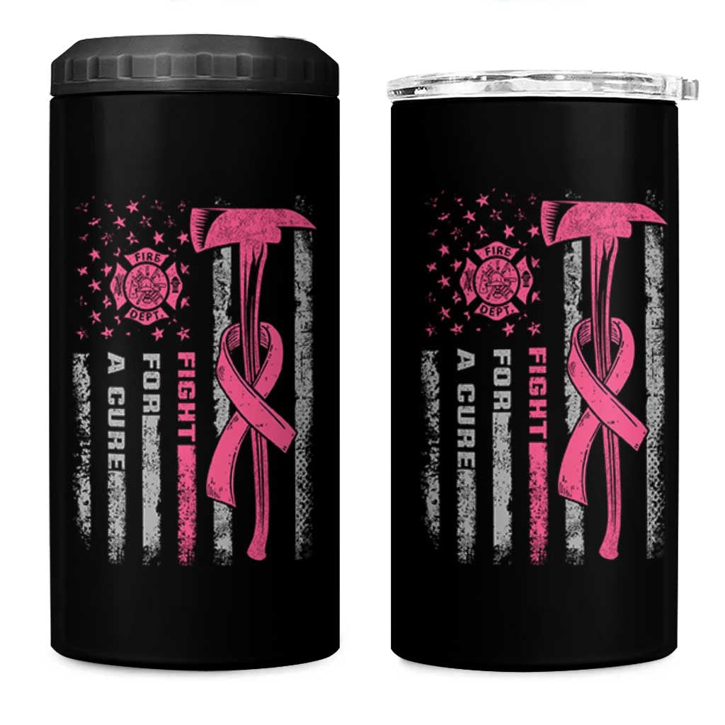 Firefighter Breast Cancer Awareness 4 in 1 Can Cooler Tumbler Fight For A Cure American Flag - Wonder Print Shop
