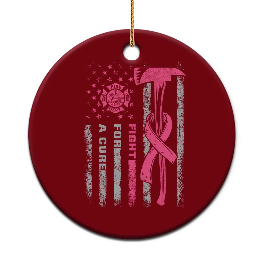 Firefighter Breast Cancer Awareness Ceramic Ornament Fight For A Cure American Flag - Wonder Print Shop