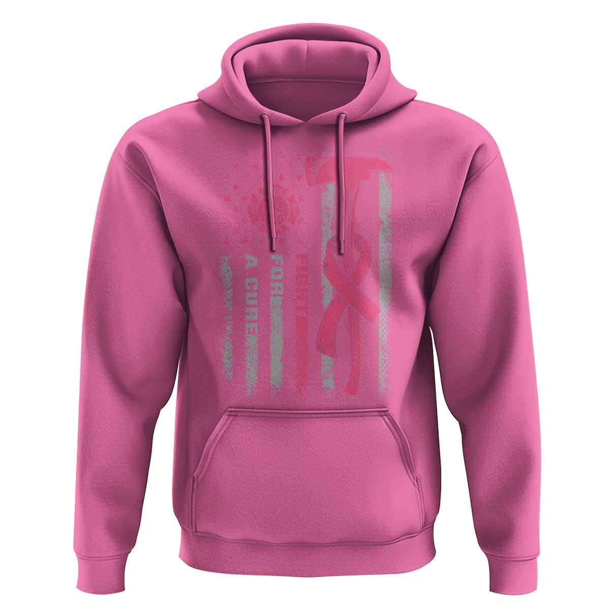 Firefighter Breast Cancer Awareness Hoodie Fight For A Cure American Flag - Wonder Print Shop