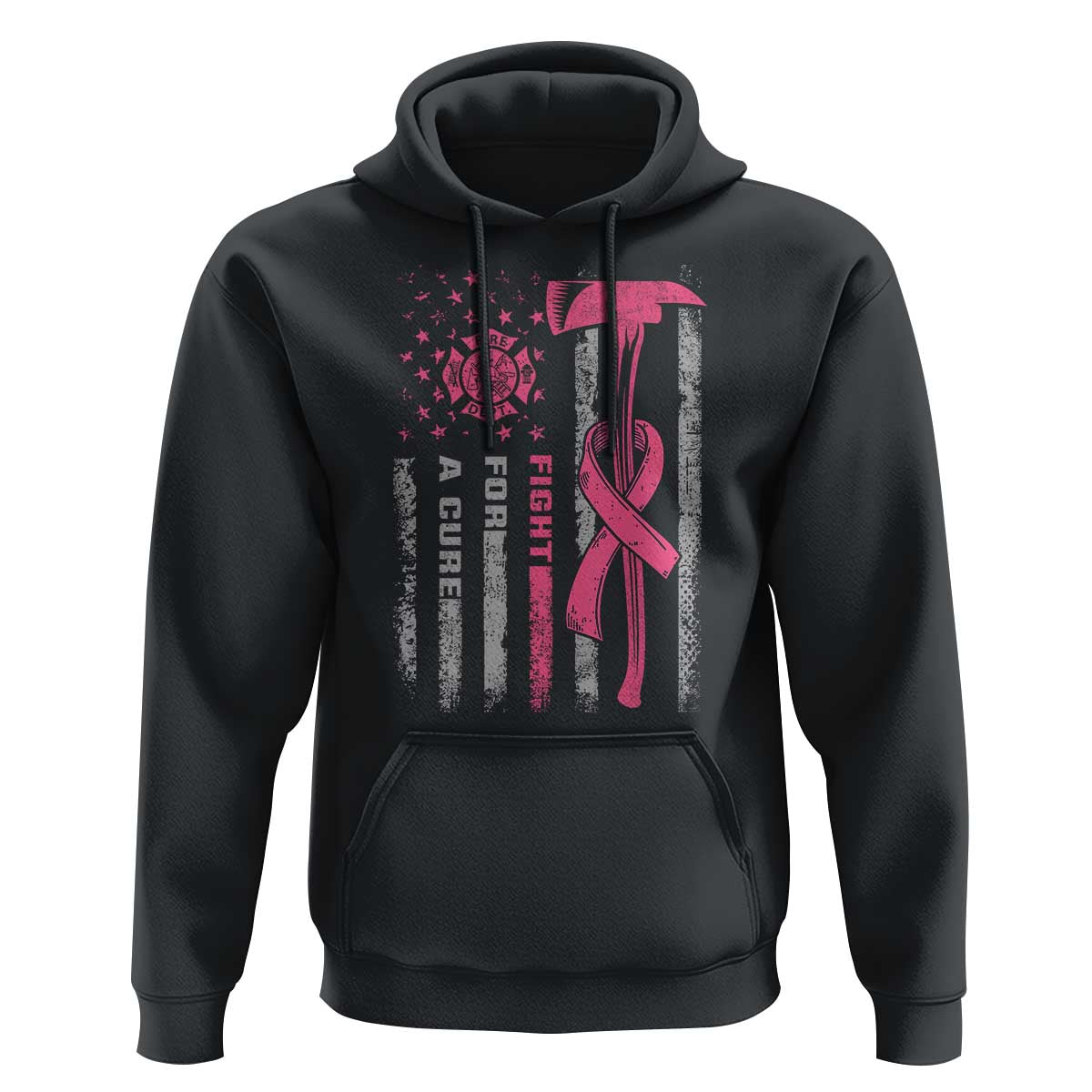 Firefighter Breast Cancer Awareness Hoodie Fight For A Cure American Flag - Wonder Print Shop