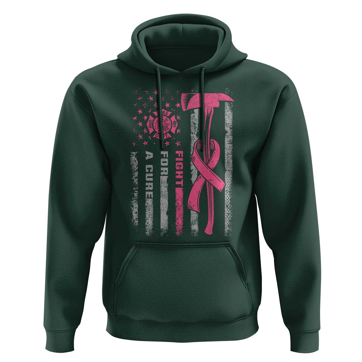 Firefighter Breast Cancer Awareness Hoodie Fight For A Cure American Flag - Wonder Print Shop