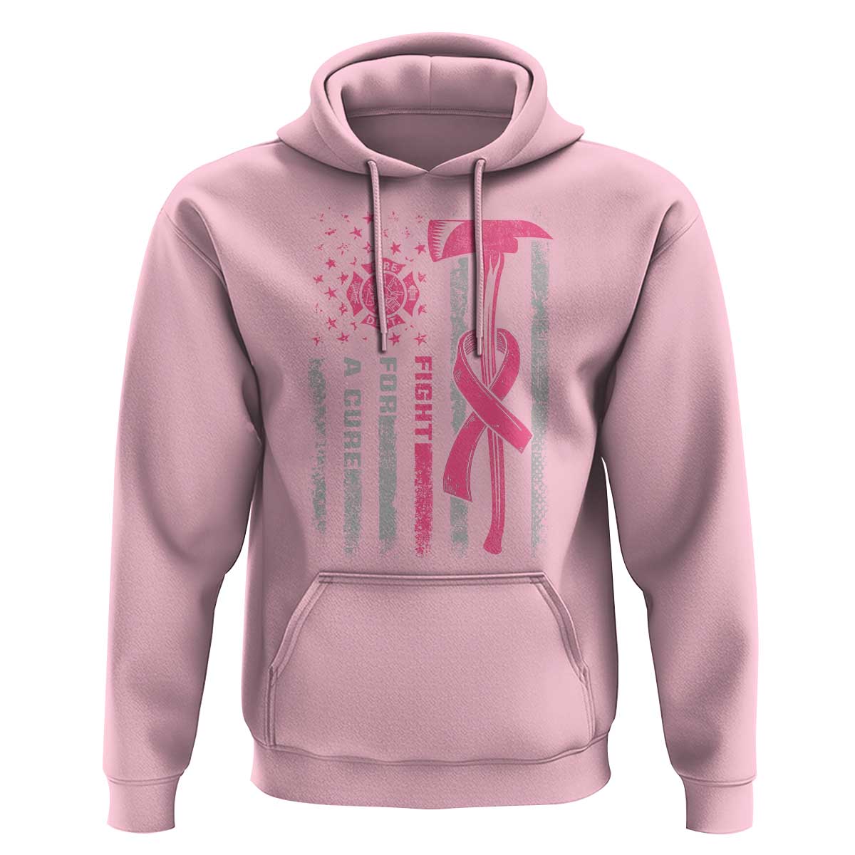 Firefighter Breast Cancer Awareness Hoodie Fight For A Cure American Flag - Wonder Print Shop