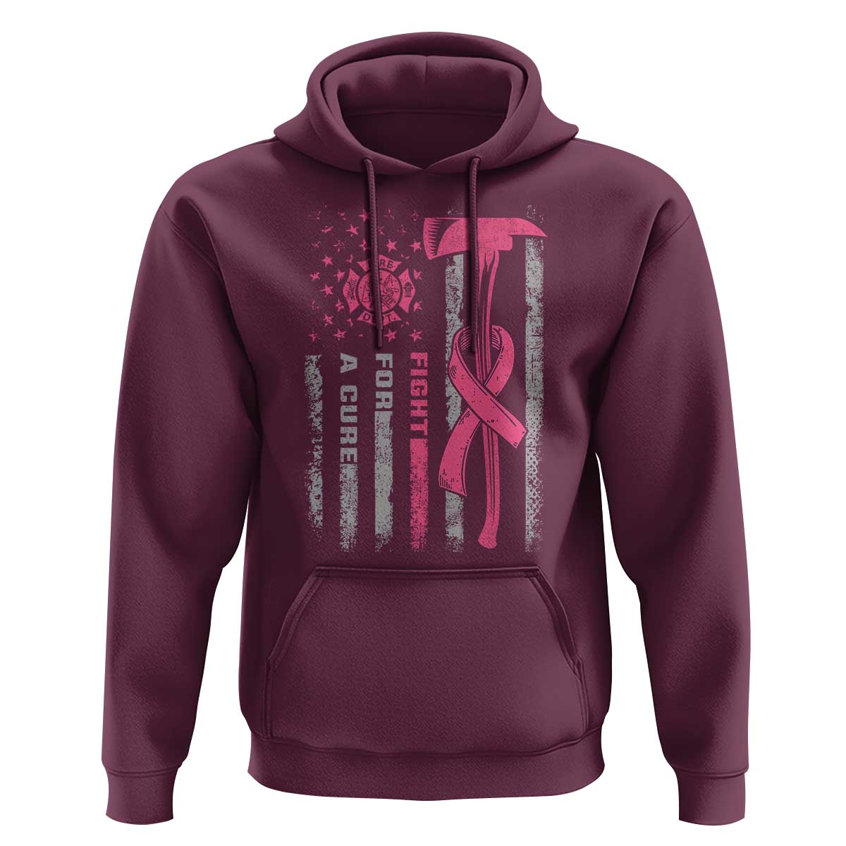 Firefighter Breast Cancer Awareness Hoodie Fight For A Cure American Flag - Wonder Print Shop