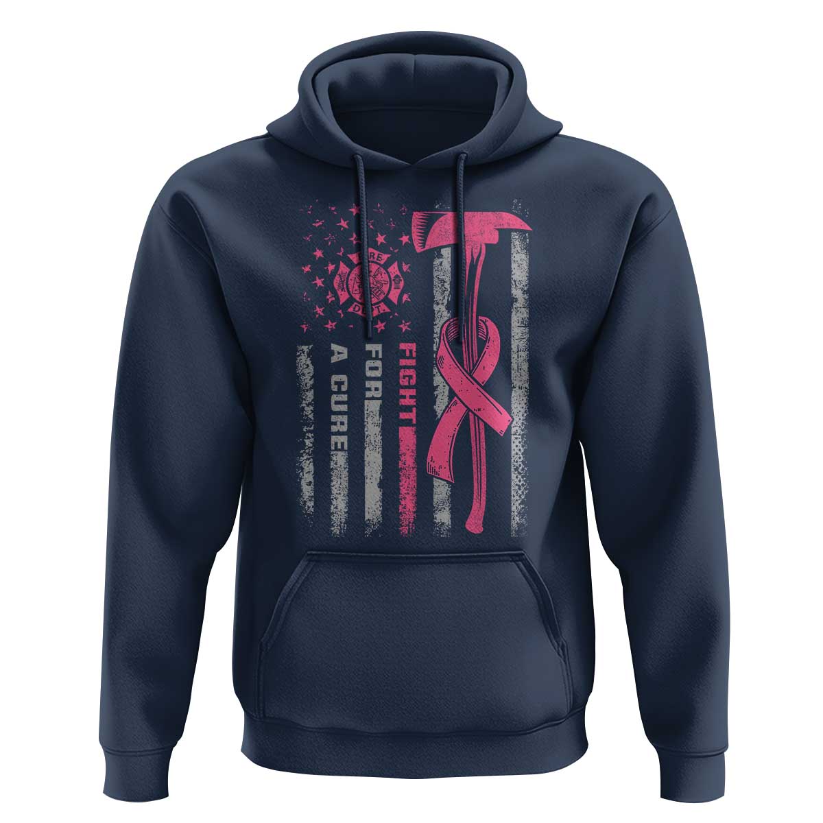 Firefighter Breast Cancer Awareness Hoodie Fight For A Cure American Flag - Wonder Print Shop
