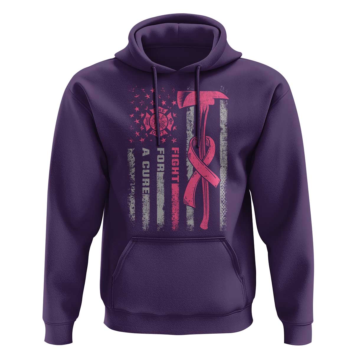 Firefighter Breast Cancer Awareness Hoodie Fight For A Cure American Flag - Wonder Print Shop