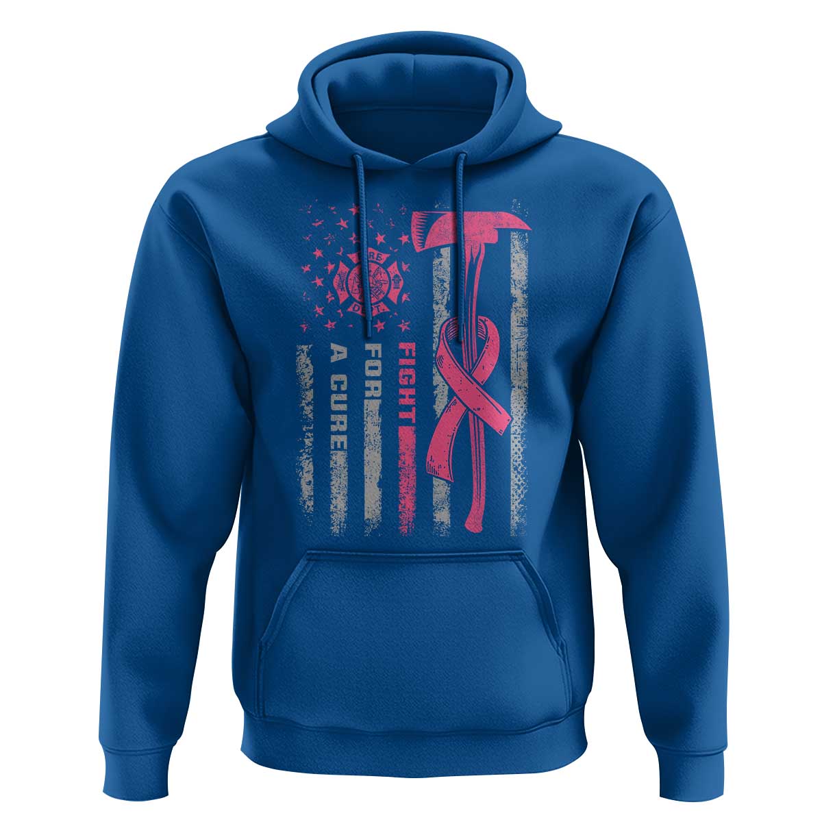 Firefighter Breast Cancer Awareness Hoodie Fight For A Cure American Flag - Wonder Print Shop