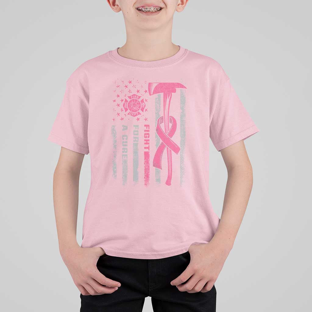 Firefighter Breast Cancer Awareness T Shirt For Kid Fight For A Cure American Flag - Wonder Print Shop