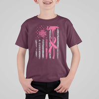 Firefighter Breast Cancer Awareness T Shirt For Kid Fight For A Cure American Flag - Wonder Print Shop