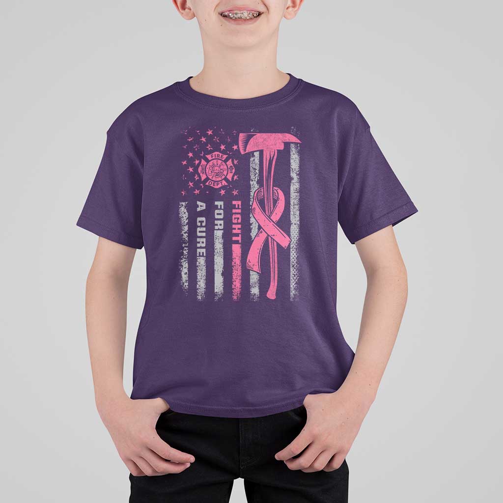 Firefighter Breast Cancer Awareness T Shirt For Kid Fight For A Cure American Flag - Wonder Print Shop