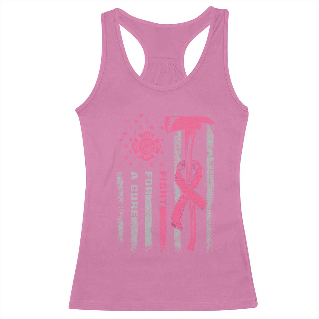 Firefighter Breast Cancer Awareness Racerback Tank Top Fight For A Cure American Flag - Wonder Print Shop
