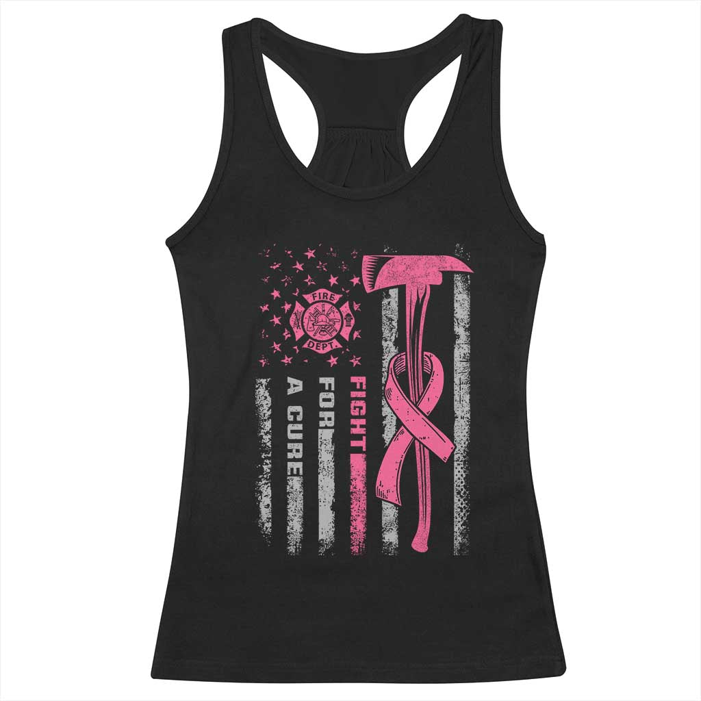 Firefighter Breast Cancer Awareness Racerback Tank Top Fight For A Cure American Flag - Wonder Print Shop