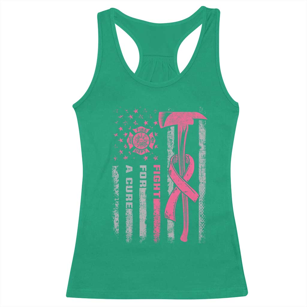 Firefighter Breast Cancer Awareness Racerback Tank Top Fight For A Cure American Flag - Wonder Print Shop