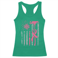 Firefighter Breast Cancer Awareness Racerback Tank Top Fight For A Cure American Flag - Wonder Print Shop