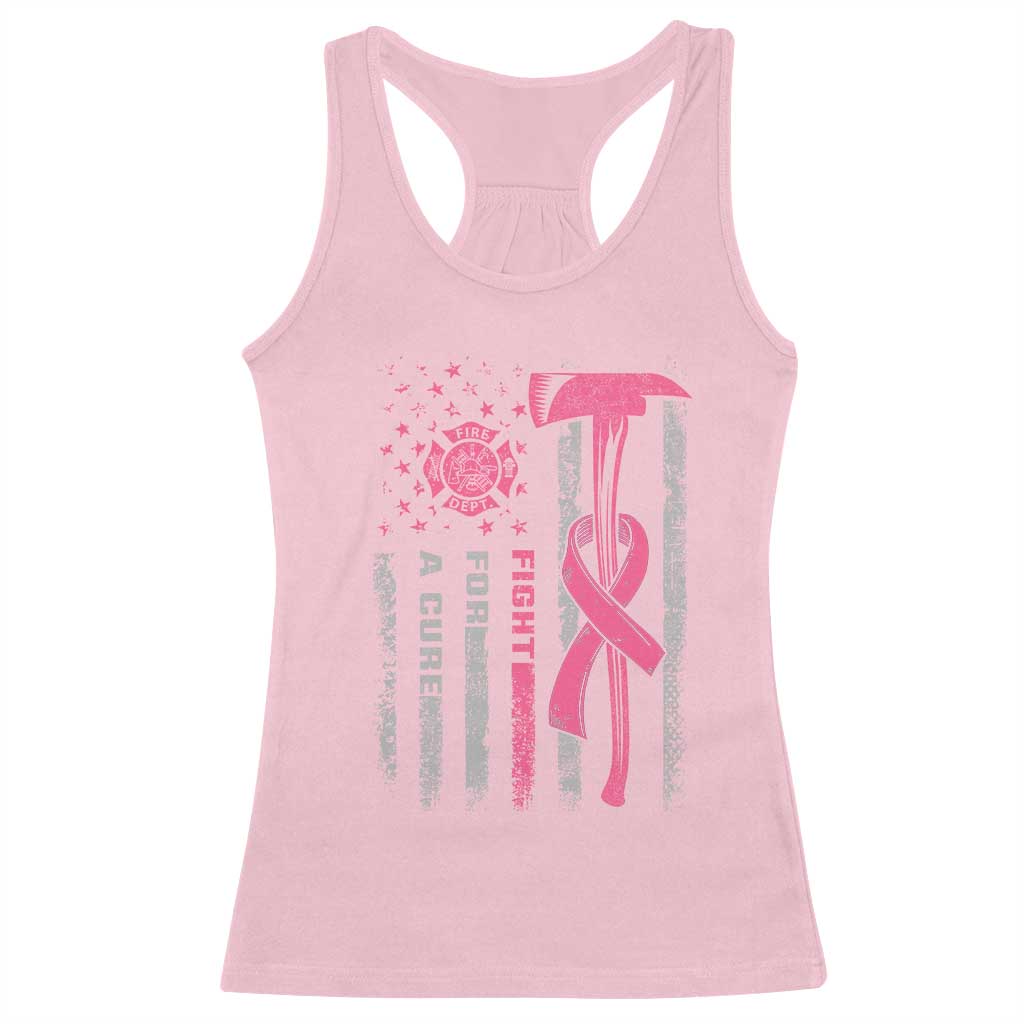 Firefighter Breast Cancer Awareness Racerback Tank Top Fight For A Cure American Flag - Wonder Print Shop