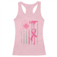 Firefighter Breast Cancer Awareness Racerback Tank Top Fight For A Cure American Flag - Wonder Print Shop