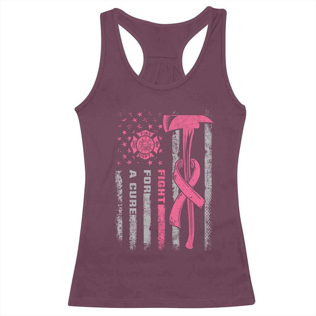 Firefighter Breast Cancer Awareness Racerback Tank Top Fight For A Cure American Flag - Wonder Print Shop