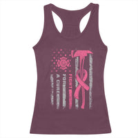 Firefighter Breast Cancer Awareness Racerback Tank Top Fight For A Cure American Flag - Wonder Print Shop