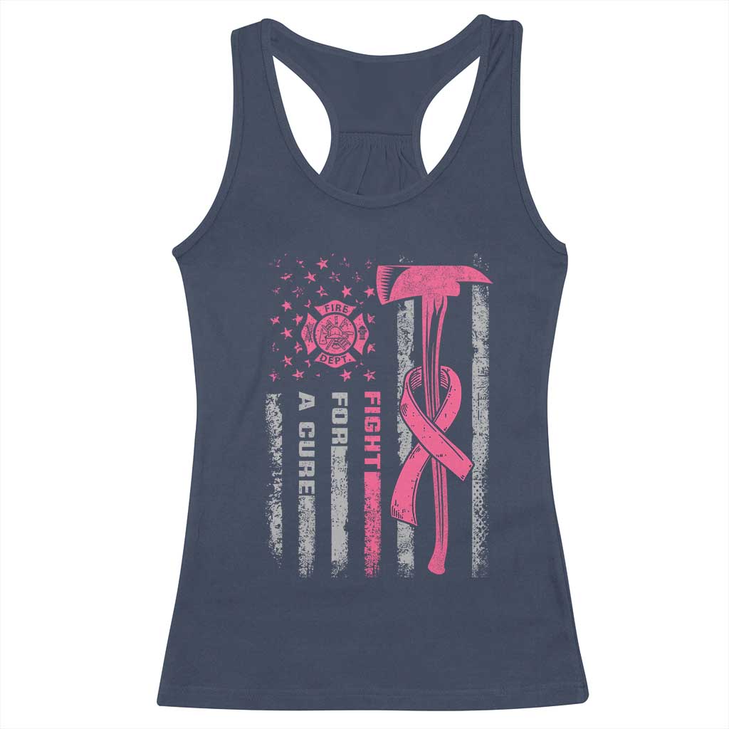 Firefighter Breast Cancer Awareness Racerback Tank Top Fight For A Cure American Flag - Wonder Print Shop