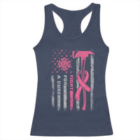 Firefighter Breast Cancer Awareness Racerback Tank Top Fight For A Cure American Flag - Wonder Print Shop