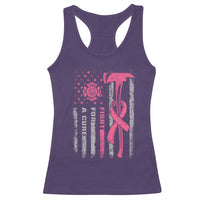 Firefighter Breast Cancer Awareness Racerback Tank Top Fight For A Cure American Flag - Wonder Print Shop