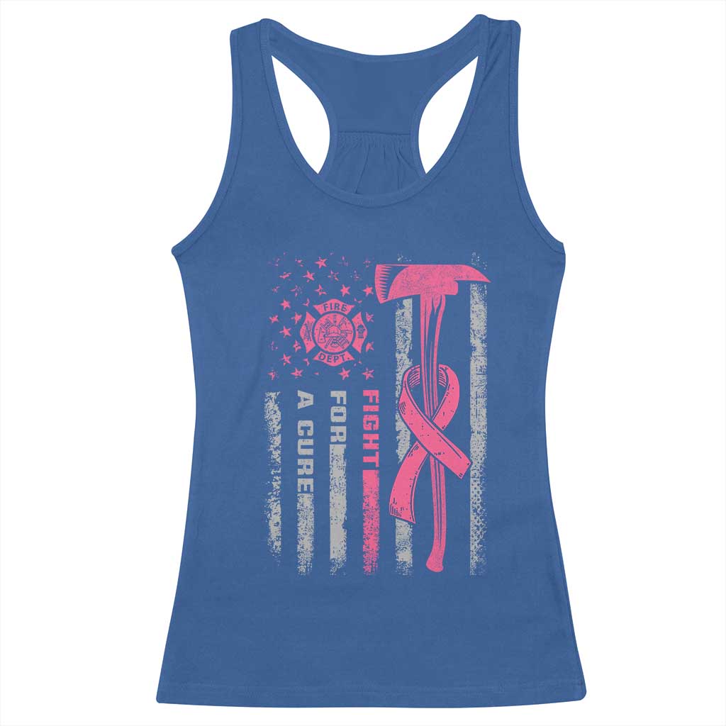 Firefighter Breast Cancer Awareness Racerback Tank Top Fight For A Cure American Flag - Wonder Print Shop