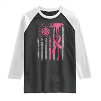 Firefighter Breast Cancer Awareness Raglan Shirt Fight For A Cure American Flag - Wonder Print Shop