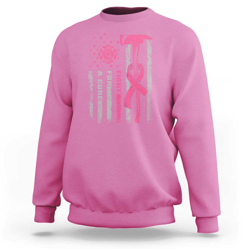 Firefighter Breast Cancer Awareness Sweatshirt Fight For A Cure American Flag - Wonder Print Shop