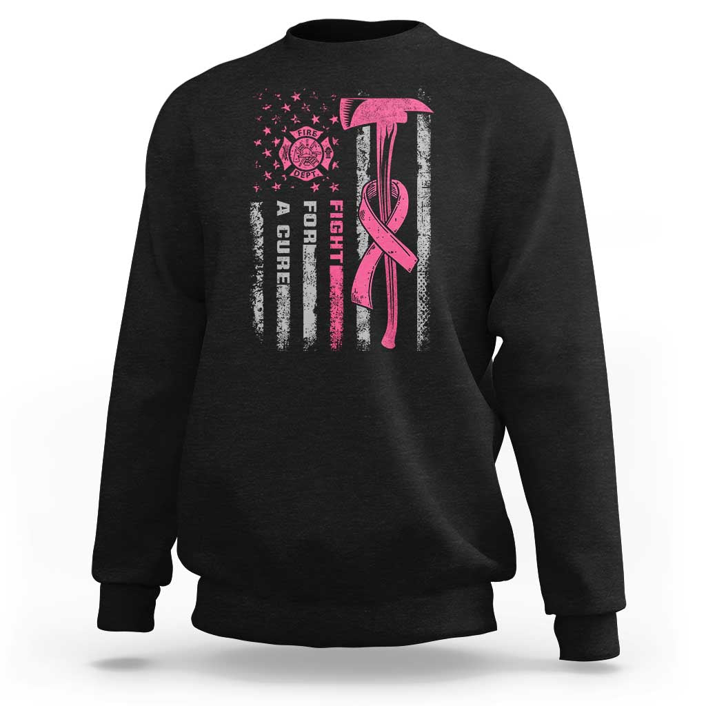 Firefighter Breast Cancer Awareness Sweatshirt Fight For A Cure American Flag - Wonder Print Shop