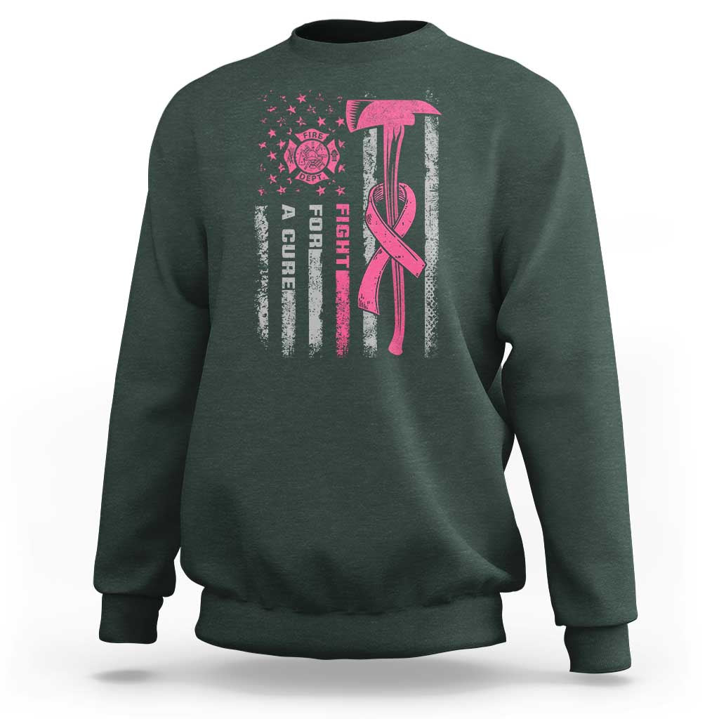 Firefighter Breast Cancer Awareness Sweatshirt Fight For A Cure American Flag - Wonder Print Shop