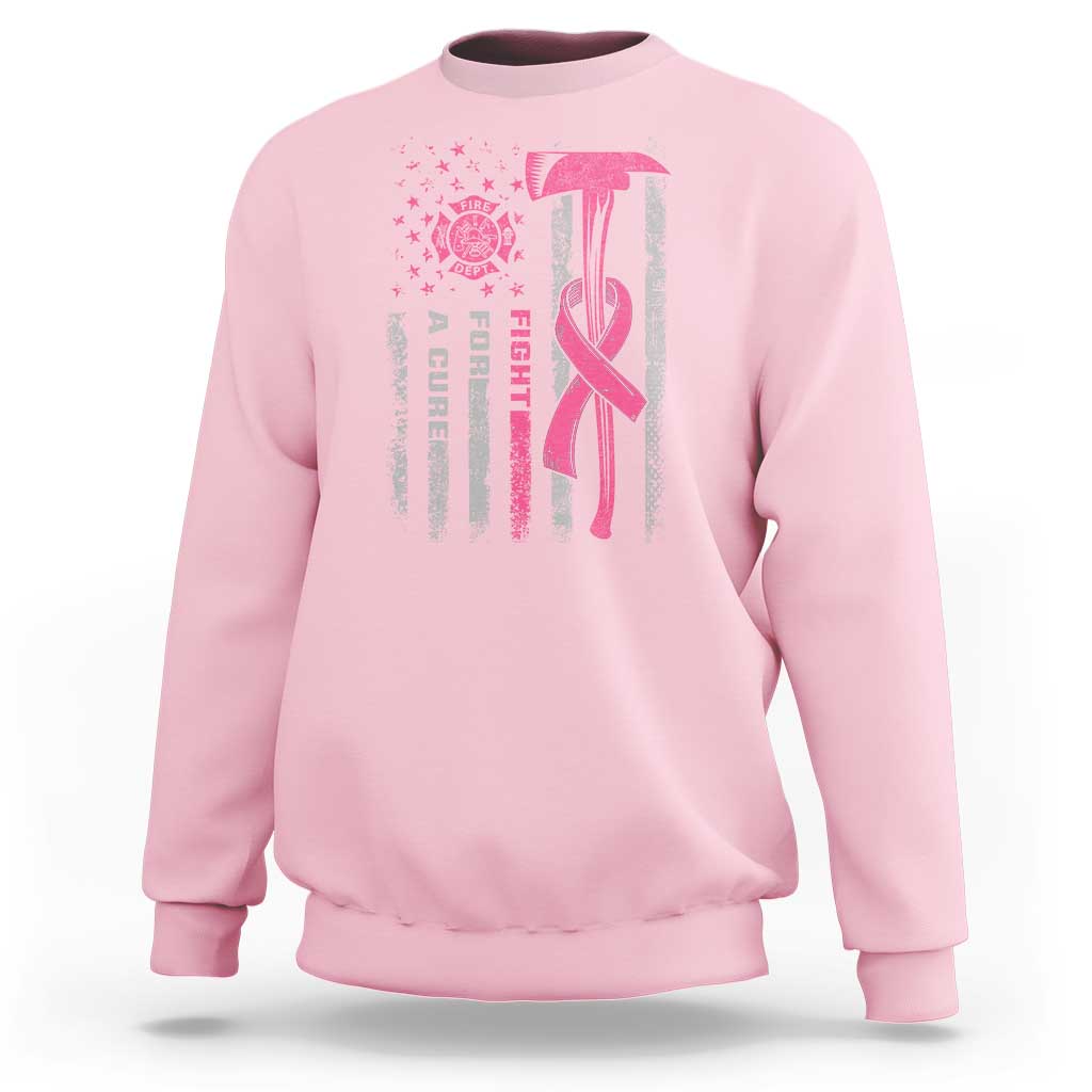 Firefighter Breast Cancer Awareness Sweatshirt Fight For A Cure American Flag - Wonder Print Shop