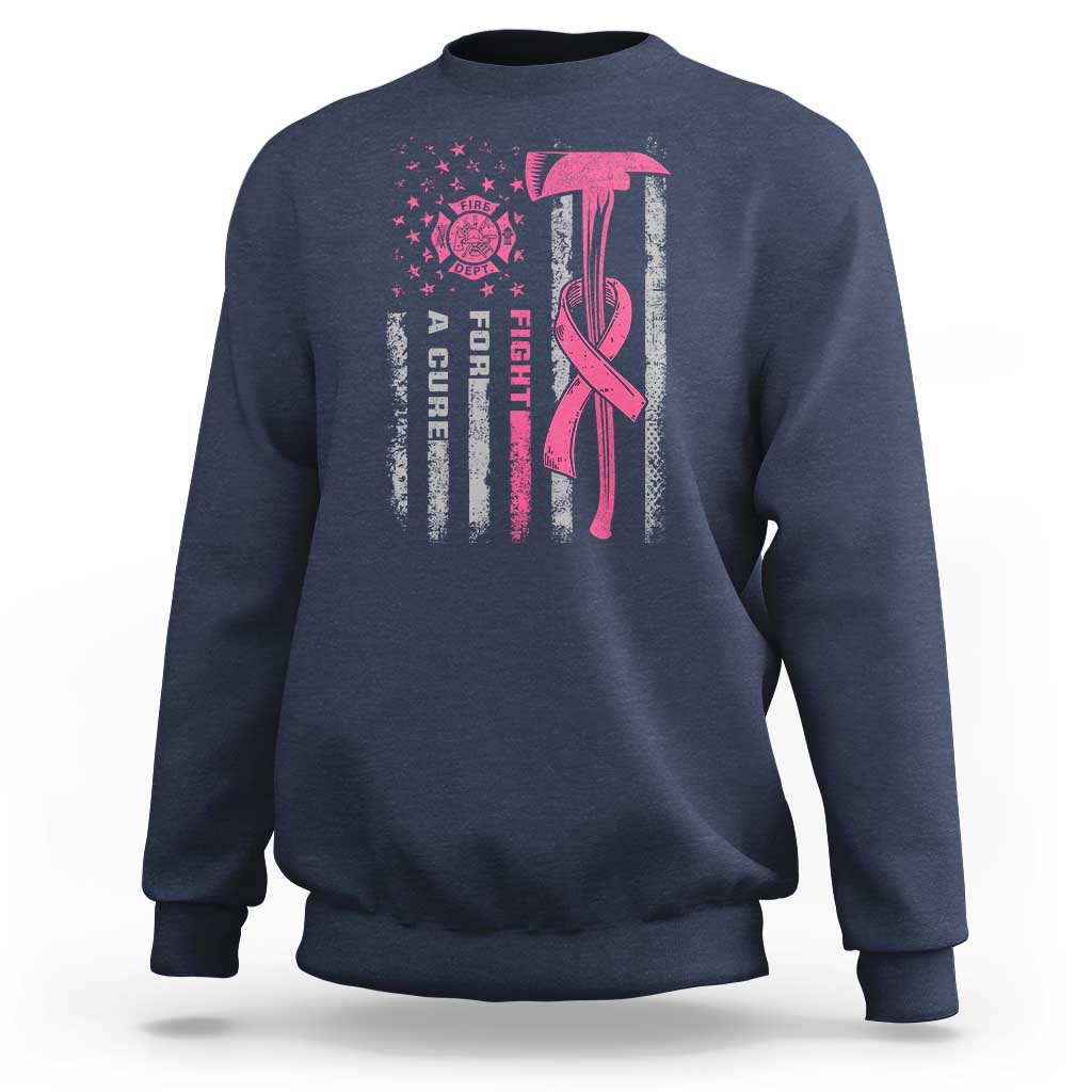 Firefighter Breast Cancer Awareness Sweatshirt Fight For A Cure American Flag - Wonder Print Shop