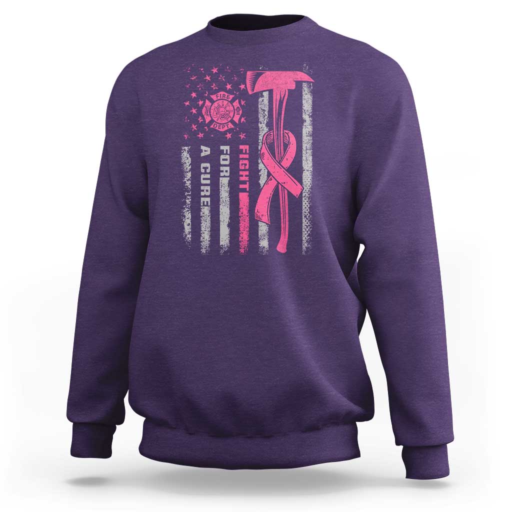 Firefighter Breast Cancer Awareness Sweatshirt Fight For A Cure American Flag - Wonder Print Shop