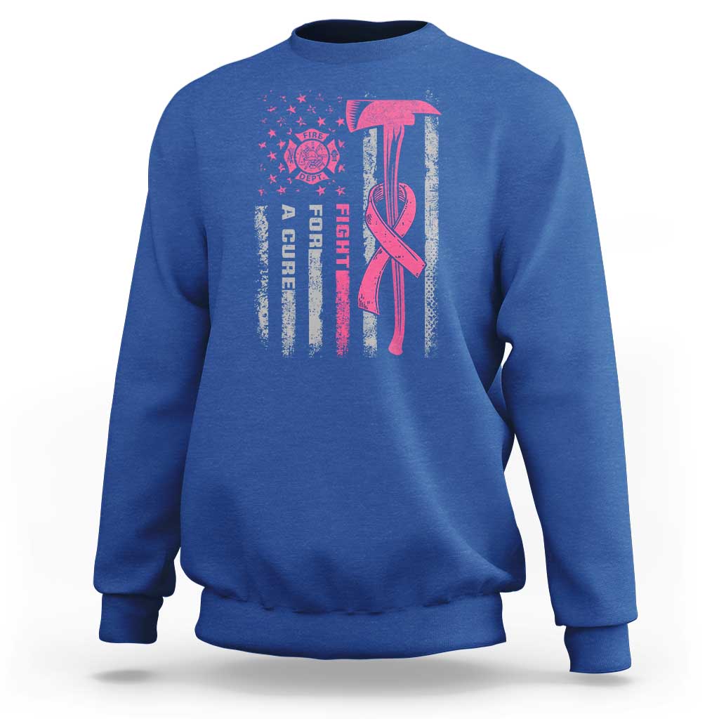 Firefighter Breast Cancer Awareness Sweatshirt Fight For A Cure American Flag - Wonder Print Shop