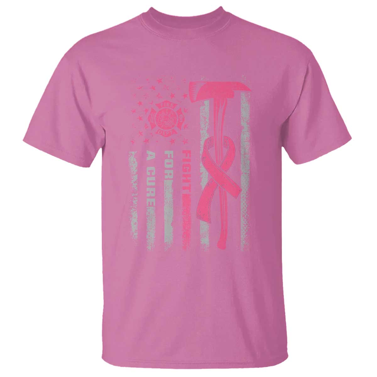 Firefighter Breast Cancer Awareness T Shirt Fight For A Cure American Flag - Wonder Print Shop