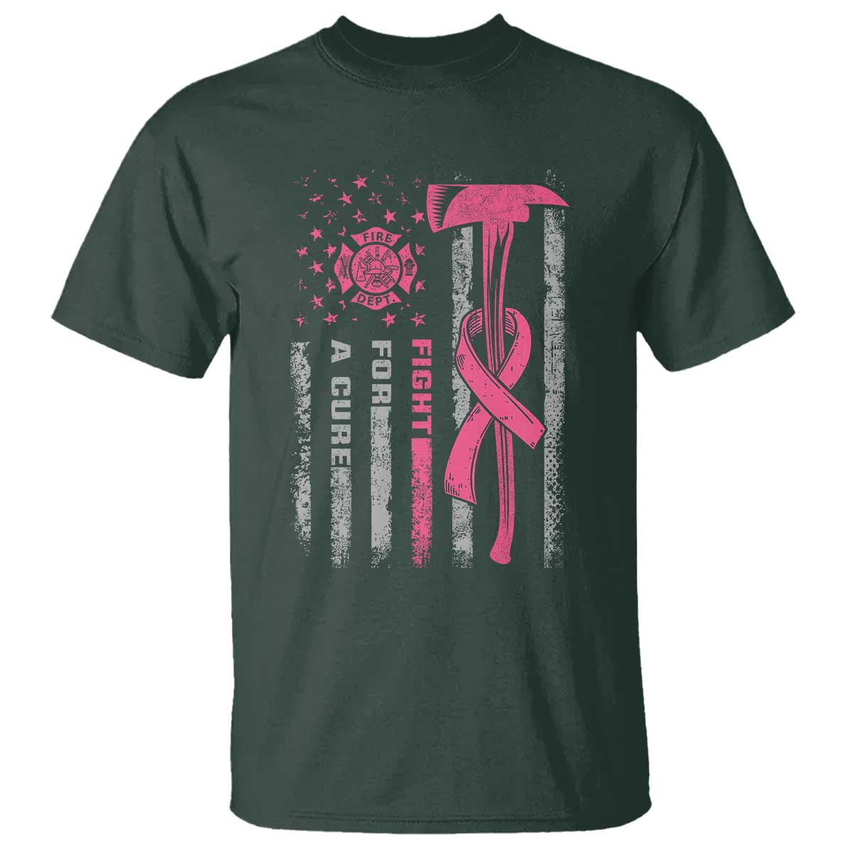 Firefighter Breast Cancer Awareness T Shirt Fight For A Cure American Flag - Wonder Print Shop