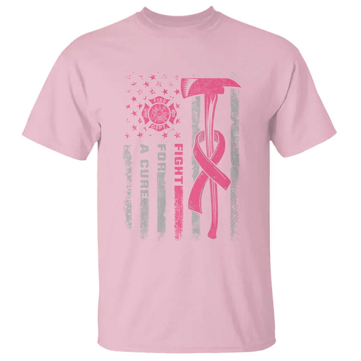 Firefighter Breast Cancer Awareness T Shirt Fight For A Cure American Flag - Wonder Print Shop