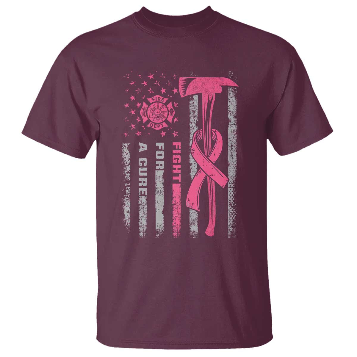 Firefighter Breast Cancer Awareness T Shirt Fight For A Cure American Flag - Wonder Print Shop
